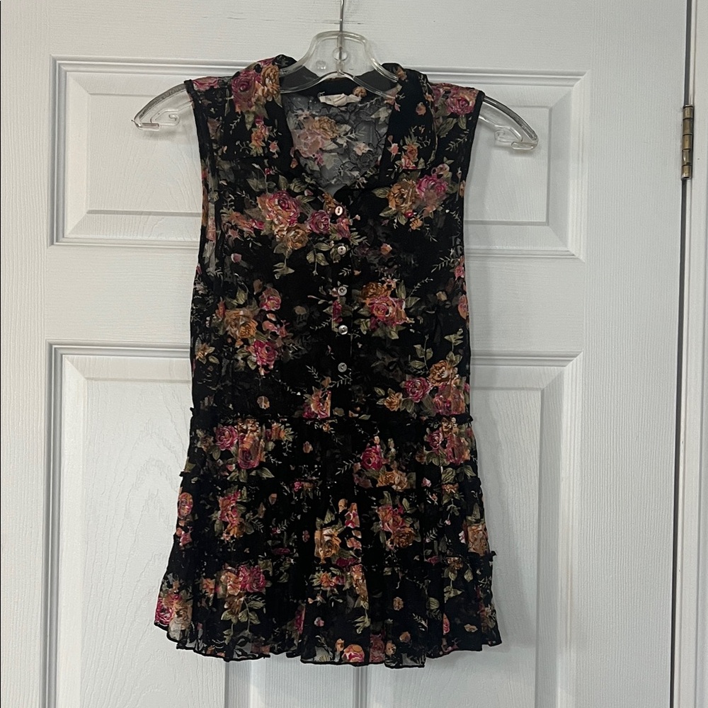 Hem & Thread Black Floral Tank Top